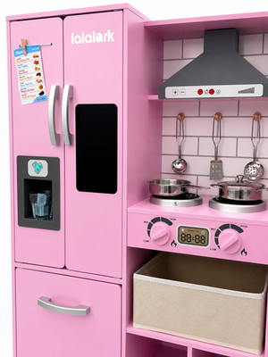 Große Kinderküche Holz Rosa mit Kühlschrank & Mikrowelle Neu OVP