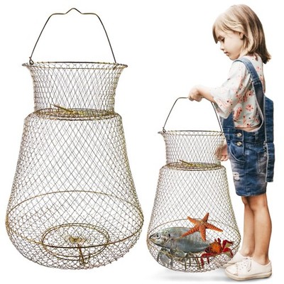 Galvanized Steel Wire Fish Baskets, Portable Fishing Basket for Fish Outdoor,...