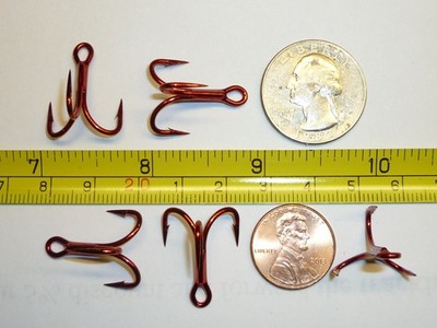 (100) VMC 4X OSHAUGHNESSY TREBLE HOOKS (SIZE 4) TIN RED (9626TR) BULK 9626 TR