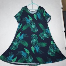 Old Navy Floral Short Sleeve Round Neck Midi Summer Swing Dress Blue Green XXL