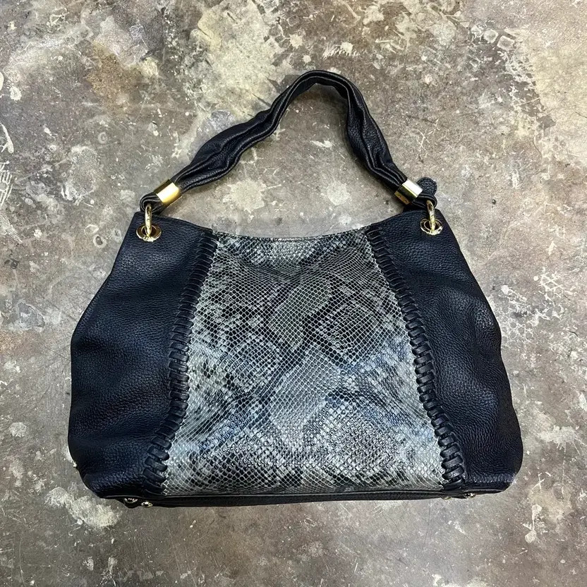 DAKS Python Pattern Tote & Shoulder Bag, Black Le… - image 4