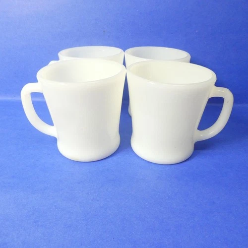 4 Vintage White Milk Glass Mugs Fire King Anchor Hocking Coffee Cup D Handle