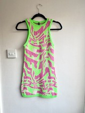 AsYou Women UK 6 Neon Green Pink Abstract Knit Mini Dress Sleeveless Y2K Bodycon