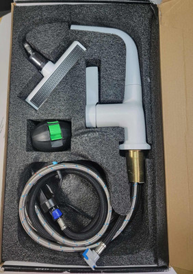 BARROCK Waterfall Bathroom Faucet with 3 Modes Pull Down Sprayer, WHITE