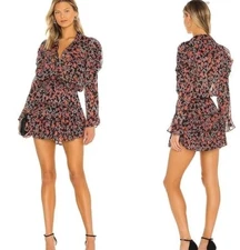 Misa Los Angeles Anika Dress Floral Sheer Mini Ruffle Smock Red Black Small New