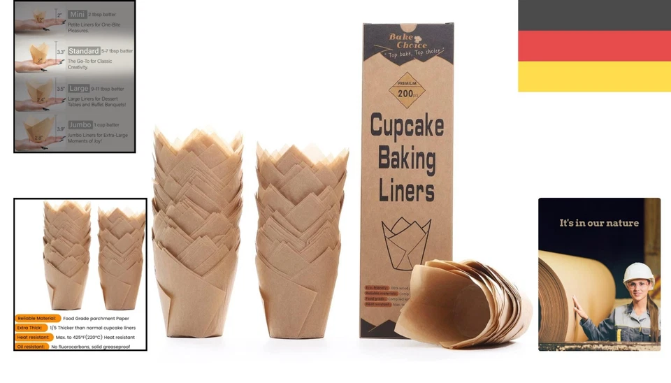 Vielseitige Tulpen Muffinförmchen Papier, 200 Stück für Hochzeiten und Partys - Bild 2 von 4