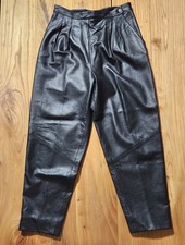 Vintage 80's Joanie Char Black Leather High Waist Pleated Pants - Sz 12 - 29-30"