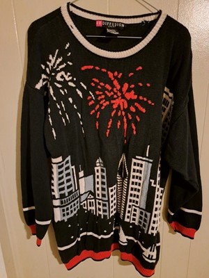Vintage I.B. Diffusion 1989 City Skyline Sweater M Firework New Year Party Sails