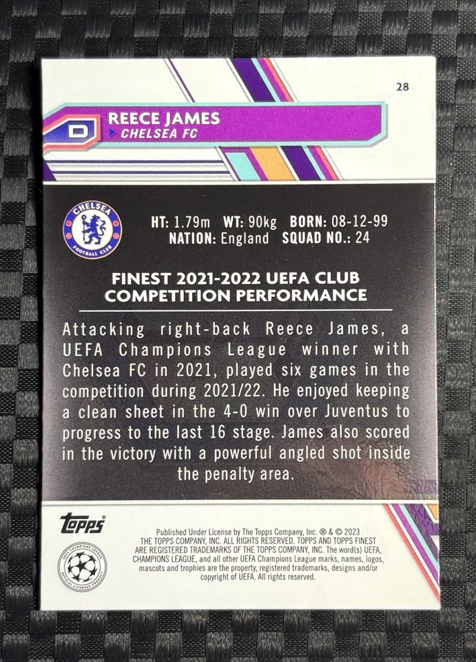 Reece James 2022 Finest UEFA Club Competitions #28 Green Speckle /125 Chelsea FC - Image 2 of 2