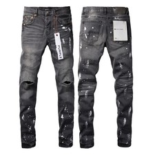 2025 New Purple Brand men's fashion splash-ink Slim jeans Black .