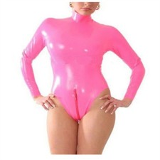 Women Latex Swimsuit with Zip Pink Party Wear Halloween Cosplay Costumes