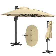 Outsunny 4.5 m Double Garden Parasol Garden Umbrella w/ Crank Handle Khaki