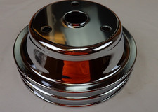 Chrome Crank Pulley 2-groove Sbc Small Block Chevy Lwp Long Water Pump 6.900
