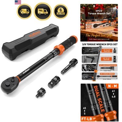3/8'' 5PCS Torque Wrench Set5 45 ft-lb/ 6.8 61 Nm   Torque Wrench 3/8 Drive wi...
