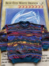 Vintage 90s Emaroo 3D Coogi Style Biggie Wool Sweater Mens L Australia GDay Mate