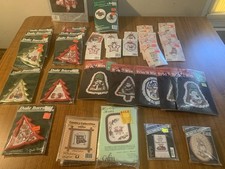 Lot of 37 Vintage 90s Christmas Cross Stitch Kit Framed Ornament Trim N Wire