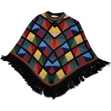 Peruvian Baby Alpaca Poncho HYGGE Fringe Patchwork Geometric Andes Festival