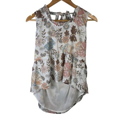 LOFT Petite Floral Sleeveless Top Ruffle Neck Hi Low Hem Blouse Size LP