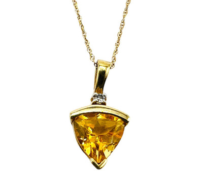 Diamant Gelbtopas Trillion 10k Gelbgoldschliff Anhänger mit Kette 20''