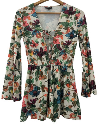 TOPSHOP.  WUNDERSCHÖNER STRETCHIGER JERSEY-PLAYSUIT MIT DRUCK UND SCHNÜRUNG. Größe 6