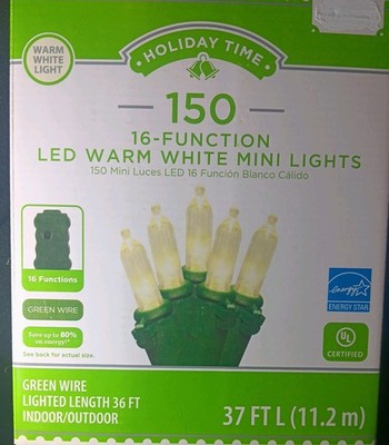 Holiday Time 16 Function LED Warm White Mini Lights 150 Count 36ft 120V 60hz AC 