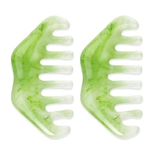2 Pcs Jade Massage Combs, Natural Stone Guasha Scraping Scalp Comb Facial Massag