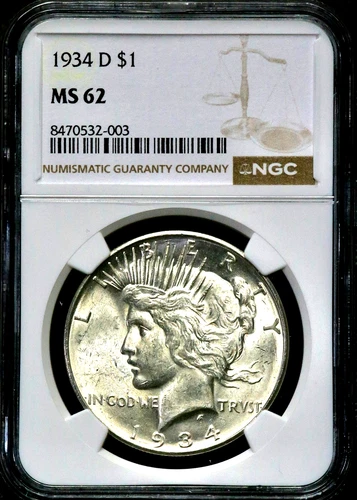 1934-D Peace Silver One $1 Dollar - NGC MS 62  CC817