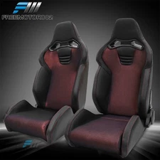 Adjustable Universal Pair Racing Seats W/Slider PU & Shinning Mesh Fabric BK RD