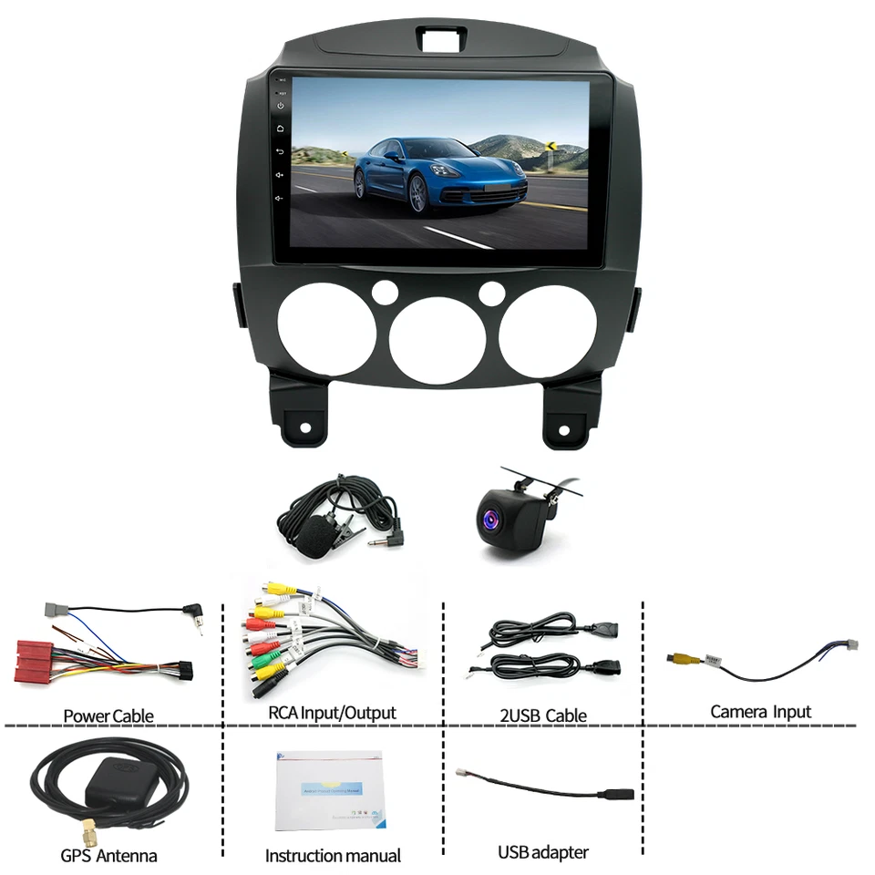 9 Zoll 2+64GB Carplay Android 15.0 Autoradio GPS Navi DSP Für Mazda 2 2007-2013 - Bild 2 von 4