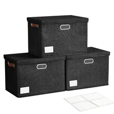 New 17" Large Collapsible Storage Bins with Lids Stackable Closet Organizers PU
