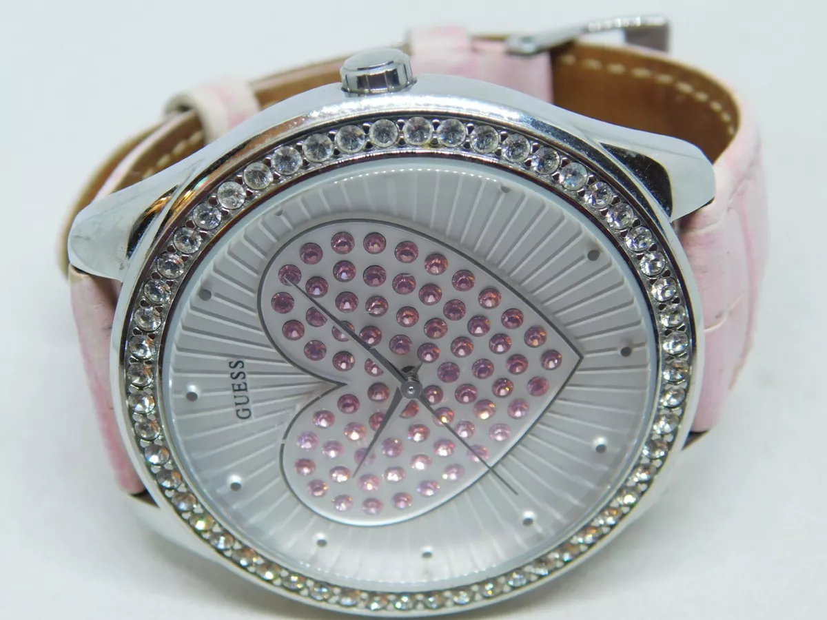 GUESS G85891L Crystal Heart Dial Genuine Leather Women s Watch New