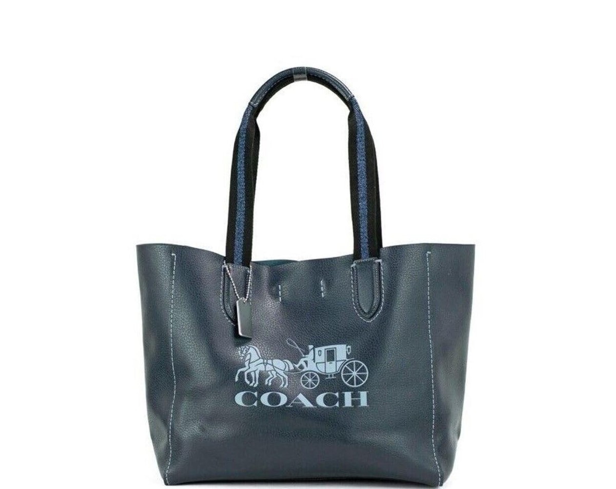 Coach DERBY TOTE IN PEBBLE LEATHER (SV/Midnight Navy Multi) | eBay