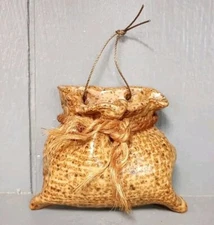 Handcrafted Studio Pottery Mini Wall Pocket Small Hanging Bud Vase Burlap Sack