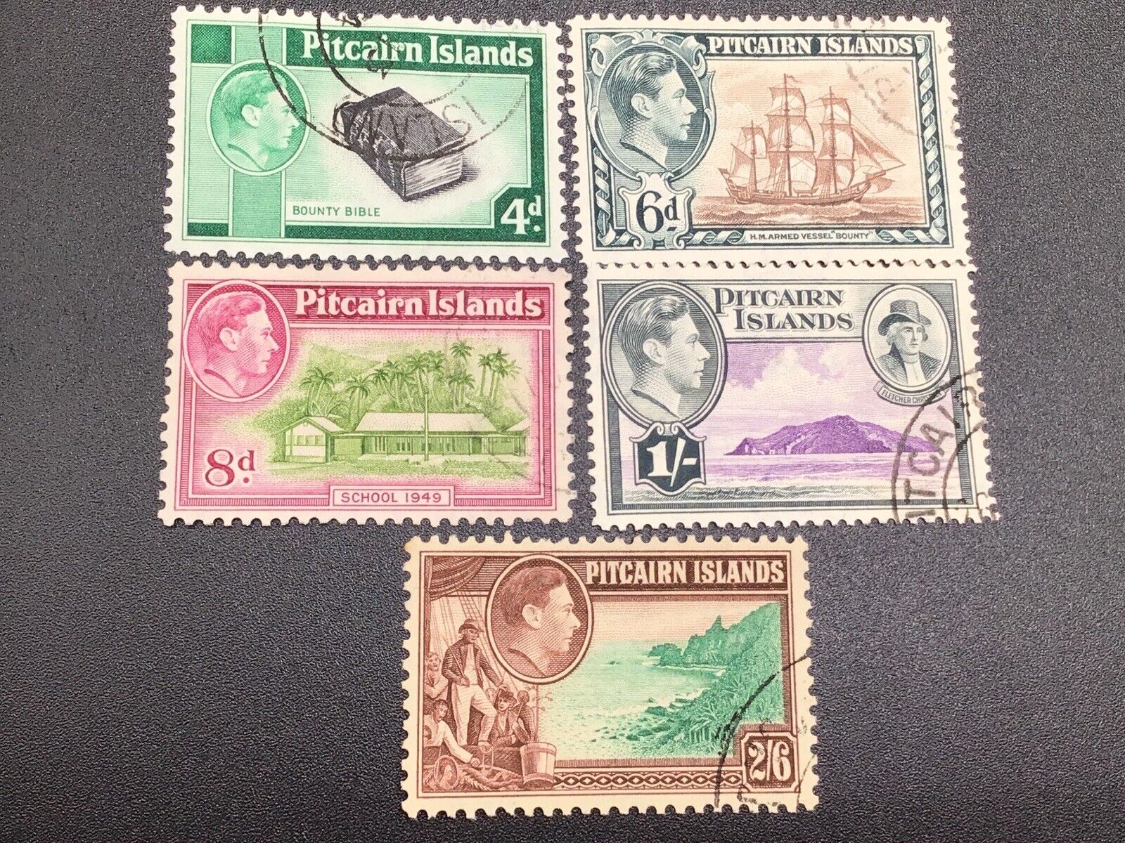 Pitcairn Islands 1950 KGVI part set of five used stamps.   P103