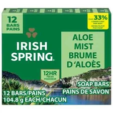 Irish Spring Bar Soap for Men, Aloe Mist Deodorant Bar Soap, 3.7 Oz, 12 Pack