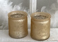 2 Er Set Windlicht, Teelichtglas, Teelichthalter,Glas, Bauernsilber, Zart Gold,