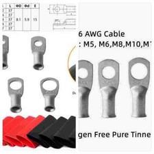 6AWG Tinned Copper Cable Lug Terminal Ring Connectors Adhesive Shrink Tube