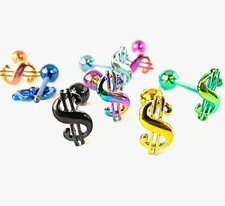 1pc Money $ Dollar Sign Design Tongue Ring Titanium Anodized 14g Tounge Barbell