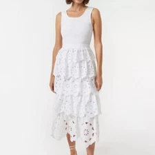 $595 NWT Rhode Nia White Eyelet Cotton Poplin Midi Dress Sz S