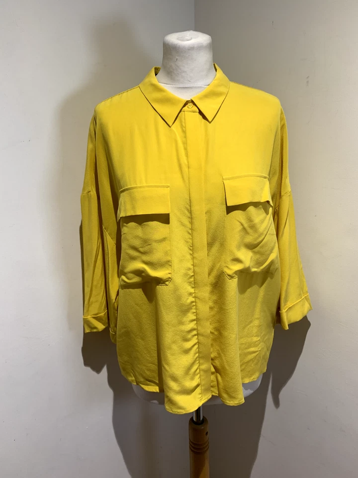 Marks & Spencer Shirt Blouse UK 16 NEW BNWT Yellow Collared Pure Silk boxy - Image 4 of 4