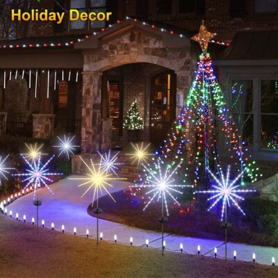Outdoor Christmas Lights Solar Firework Waterproof Path Lawn Garden Decor Lamp