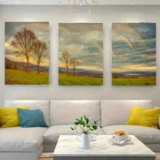 3pcs wo Double Rainbow Arches Over a Grass Metal Print  Ready to Hang Art