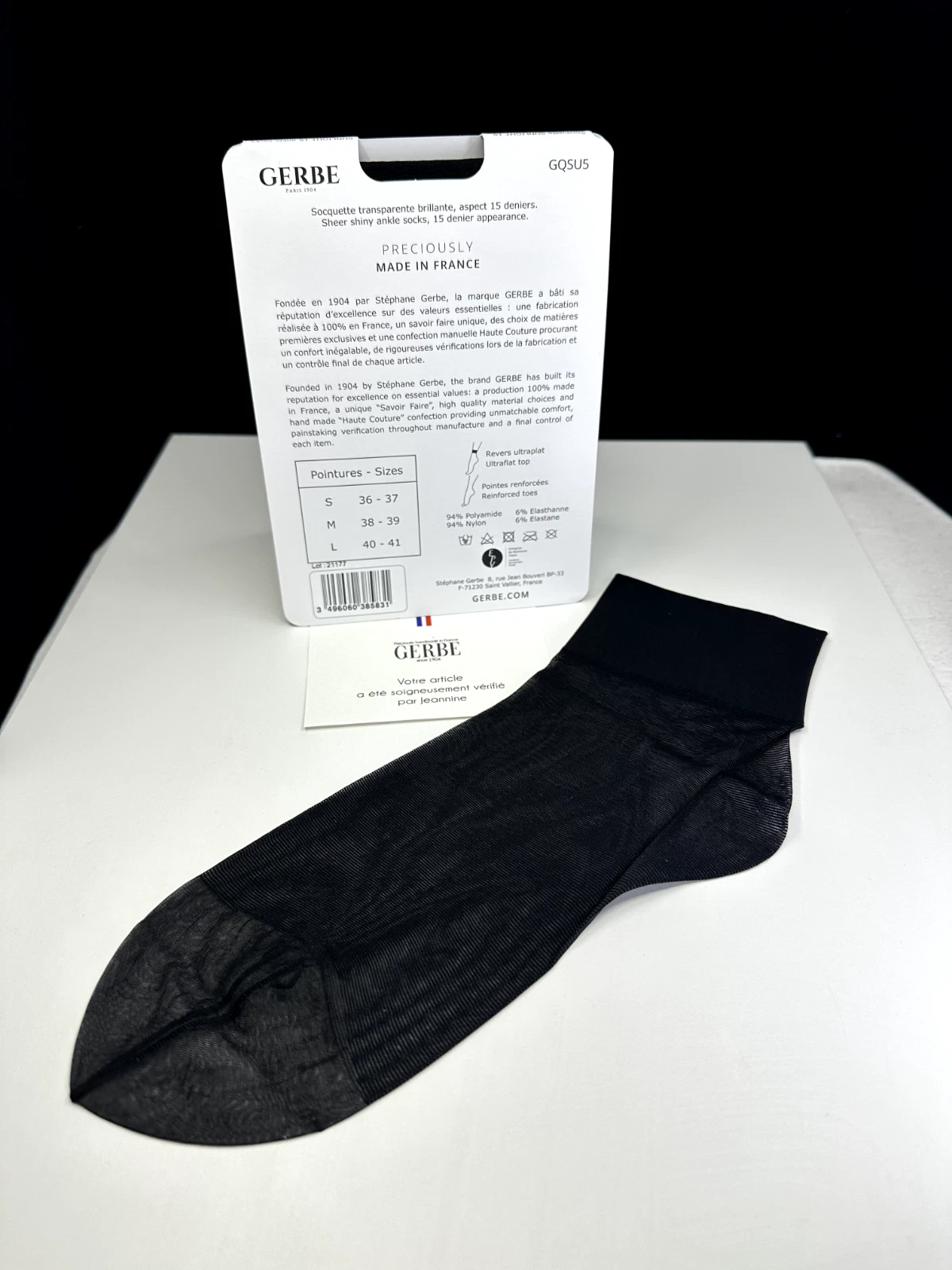 Gerbe Paris 1904 Sunlight 15 Ankle Socks Black Made In France NWT(Choose Size)