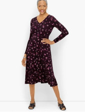 Talbots Womens NWT Abstract Animal Floral Jersey Midi Long Sleeve Dress Size XL
