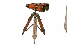Ancien télescope binoculaire nautique vintage en laiton avec pied trépied déc...