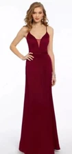 Camille La Vie Plunge Crepe X-Back Dress Prom Bridesmaid Formal Size 8 Wine