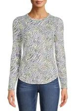 NO BOUNDARIES MULTI-ANIMAL STRETCH CREW RIB TEE LONG SLEEVES XS (1) NWT [B]