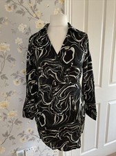 Golden Live Paris Marble Print Mini Wrap Dress NEW Black Multi Size 12 14 L