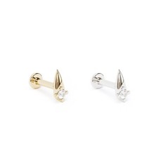 Tiny 14K REAL Solid Gold Diamond Spike Stud - Cartilage, Helix, Tragus, Conch