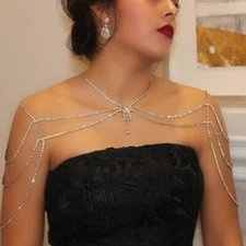 Women Shoulder Necklace Rhinestone Tassels Jewelry Back Body chain Bling 22019